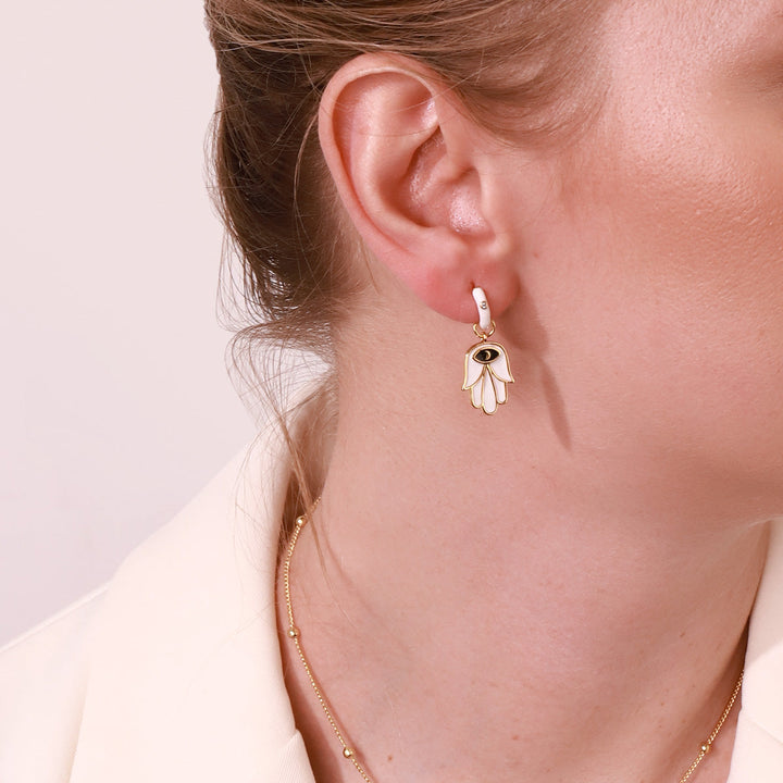 White Eye in Hand Drop Earrings