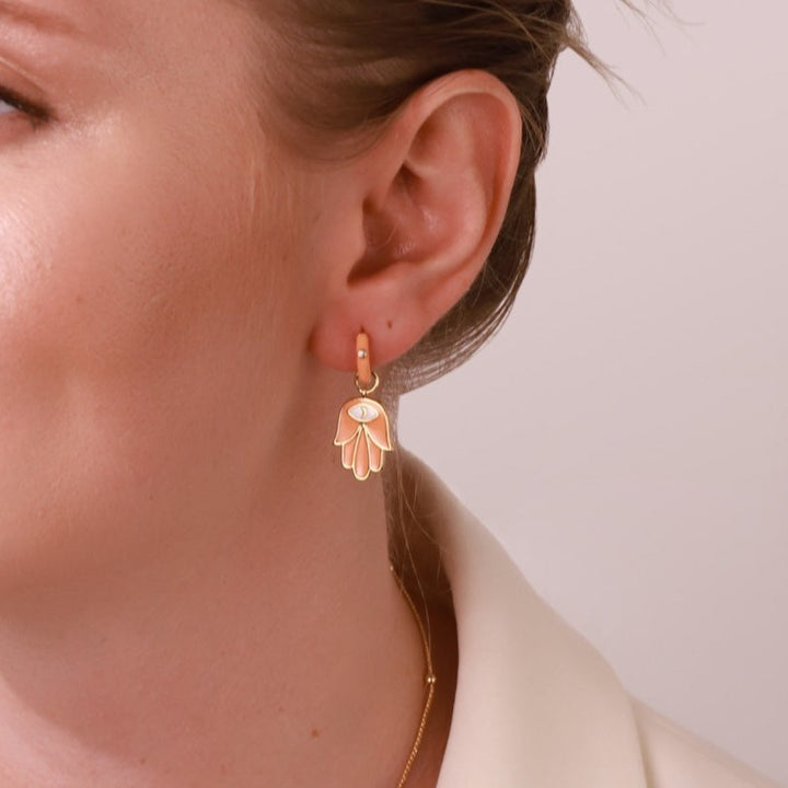 Orange Eye in Hand Drop Earrings