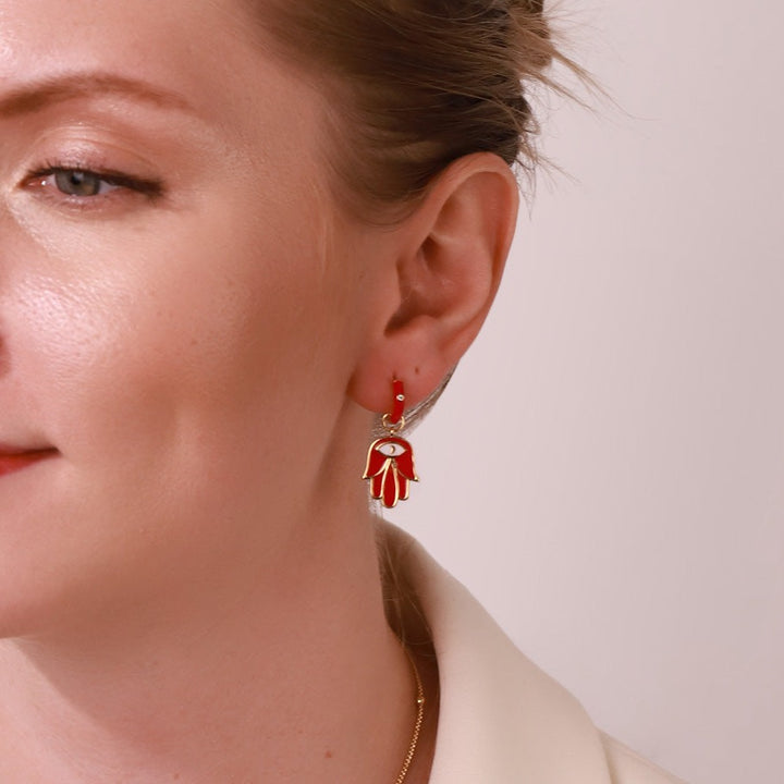 Red Eye in Hand Drop Earrings