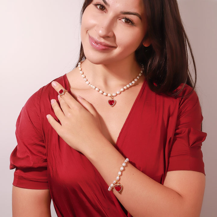 Heart Gem Pearl Jewelry Set