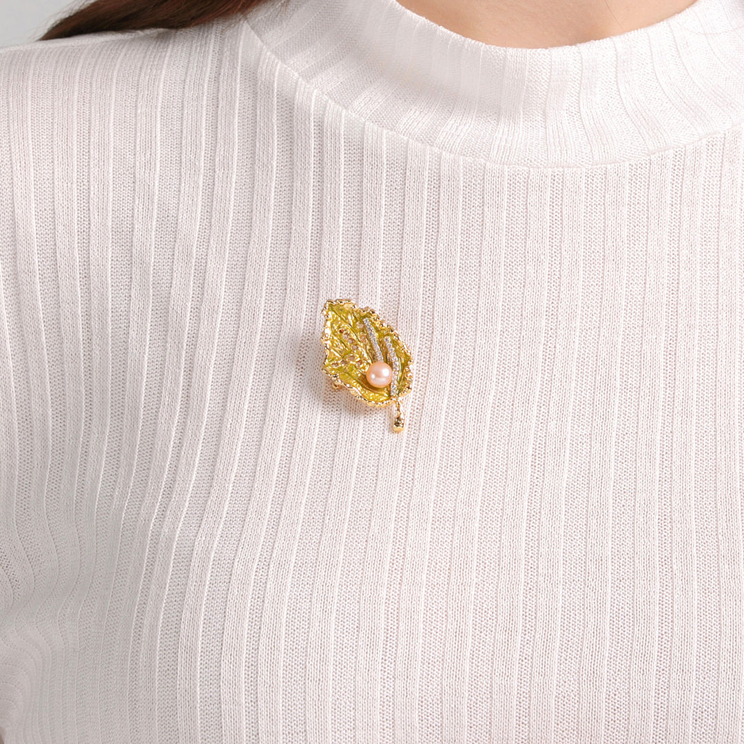 Mulberry Leaf Pearl Brooch