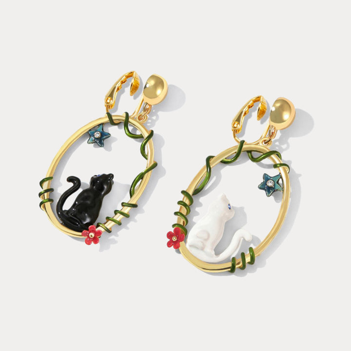 white black cat earrings