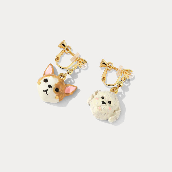 puppy clip-on earrings