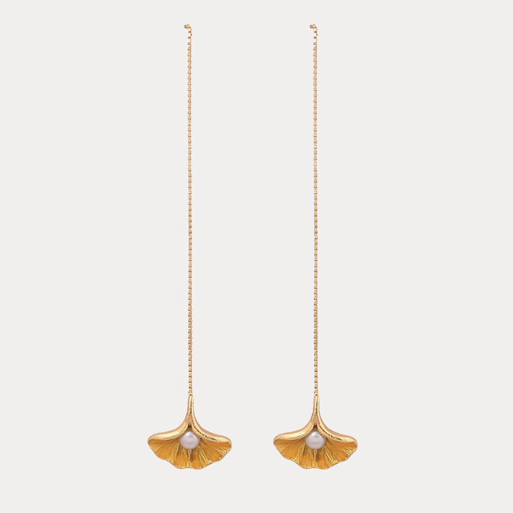 Ginkgo Leaf Pearl Earrings
