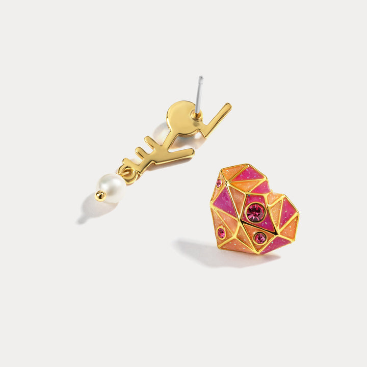 Pink Diamond Heart Enamel Earrings