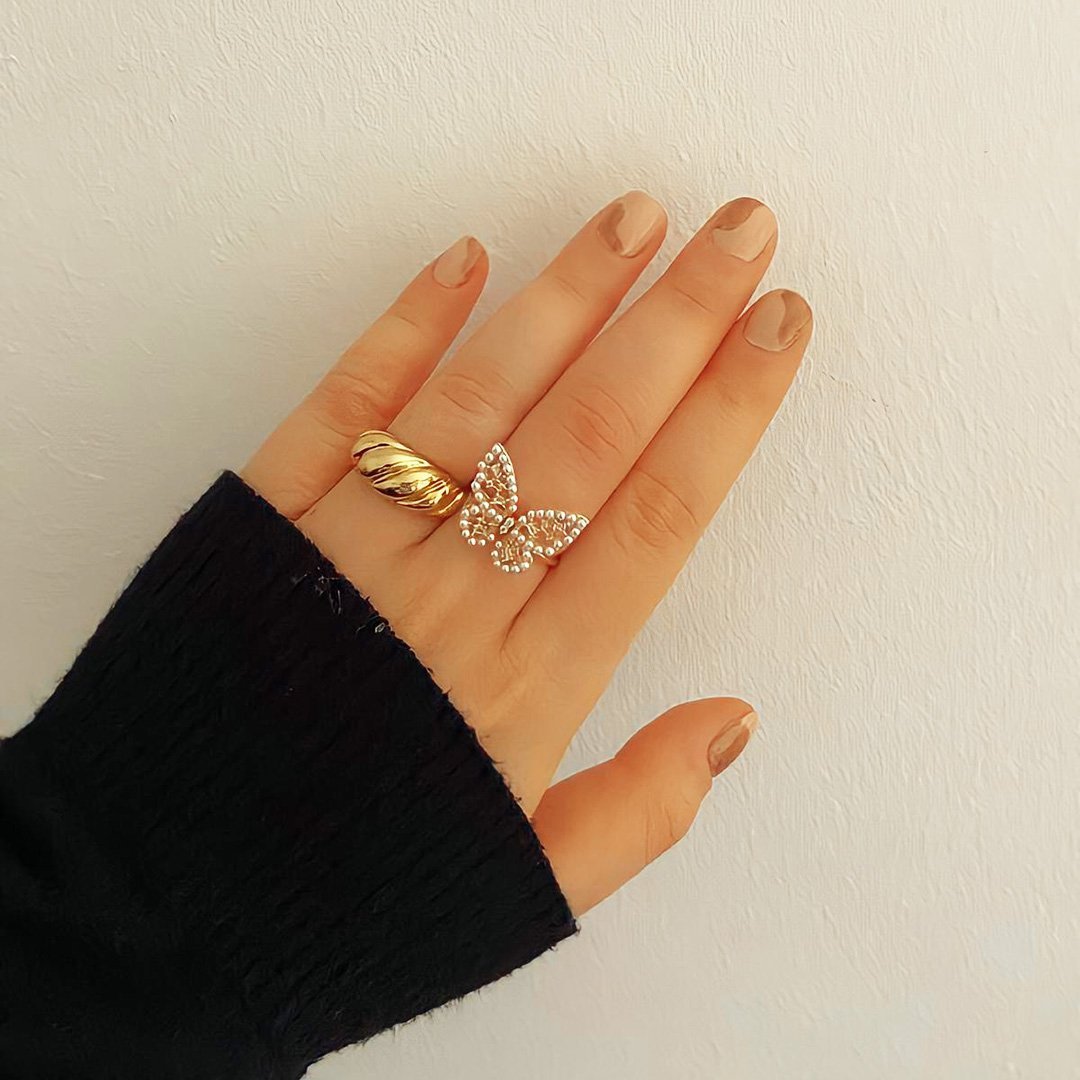 Butterfly Pearl Ring Autumn Jewelry