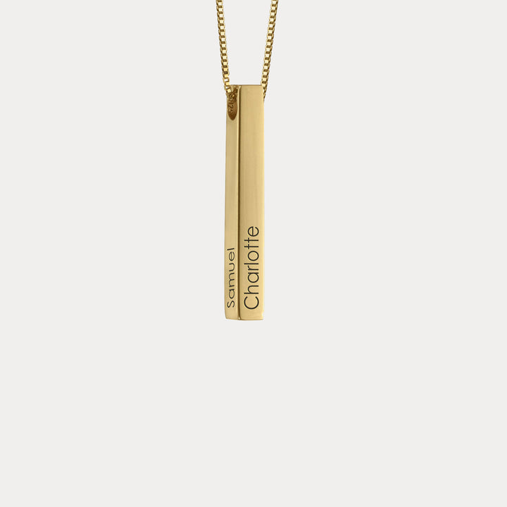 Engraved 3D Bar Name Gold Chain Necklace