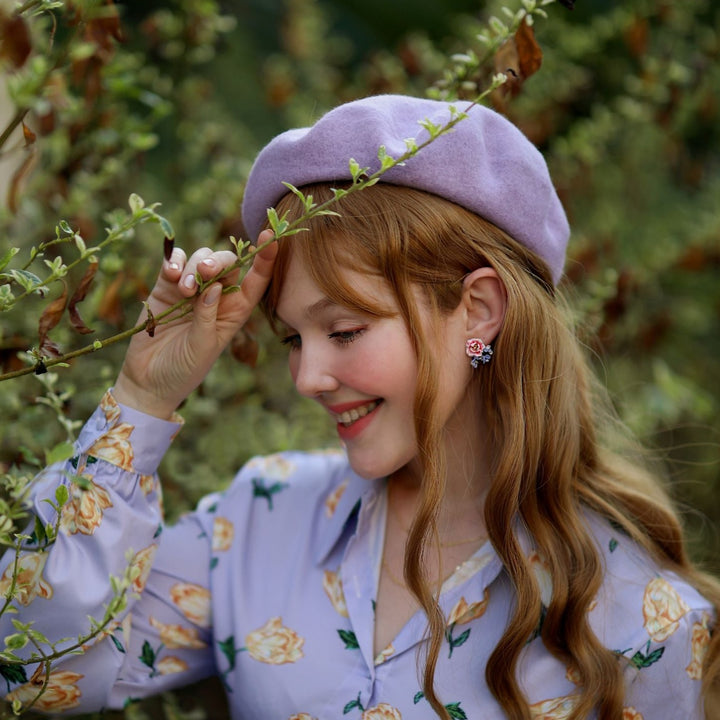 Peony Flower Enamel Stud Earrings