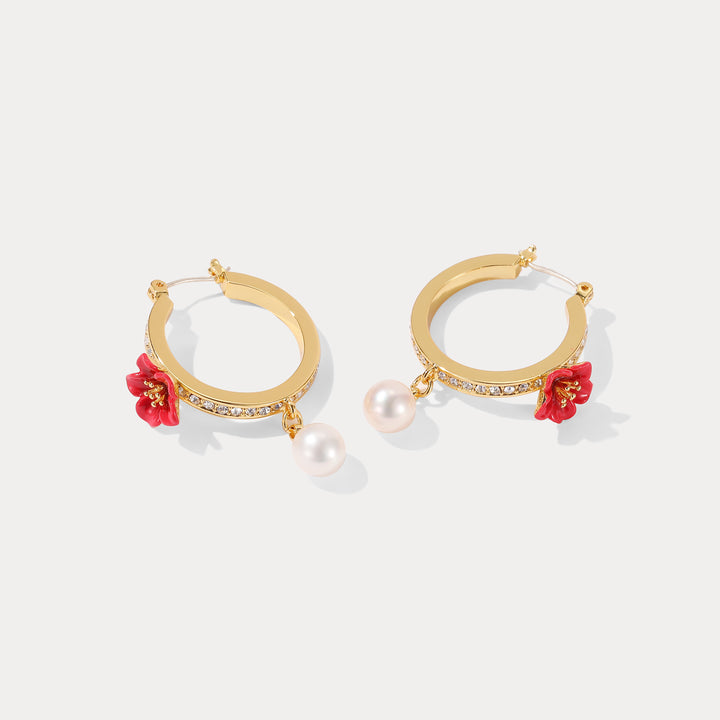 Begonia Flower Hoops 18k Gold Earrings