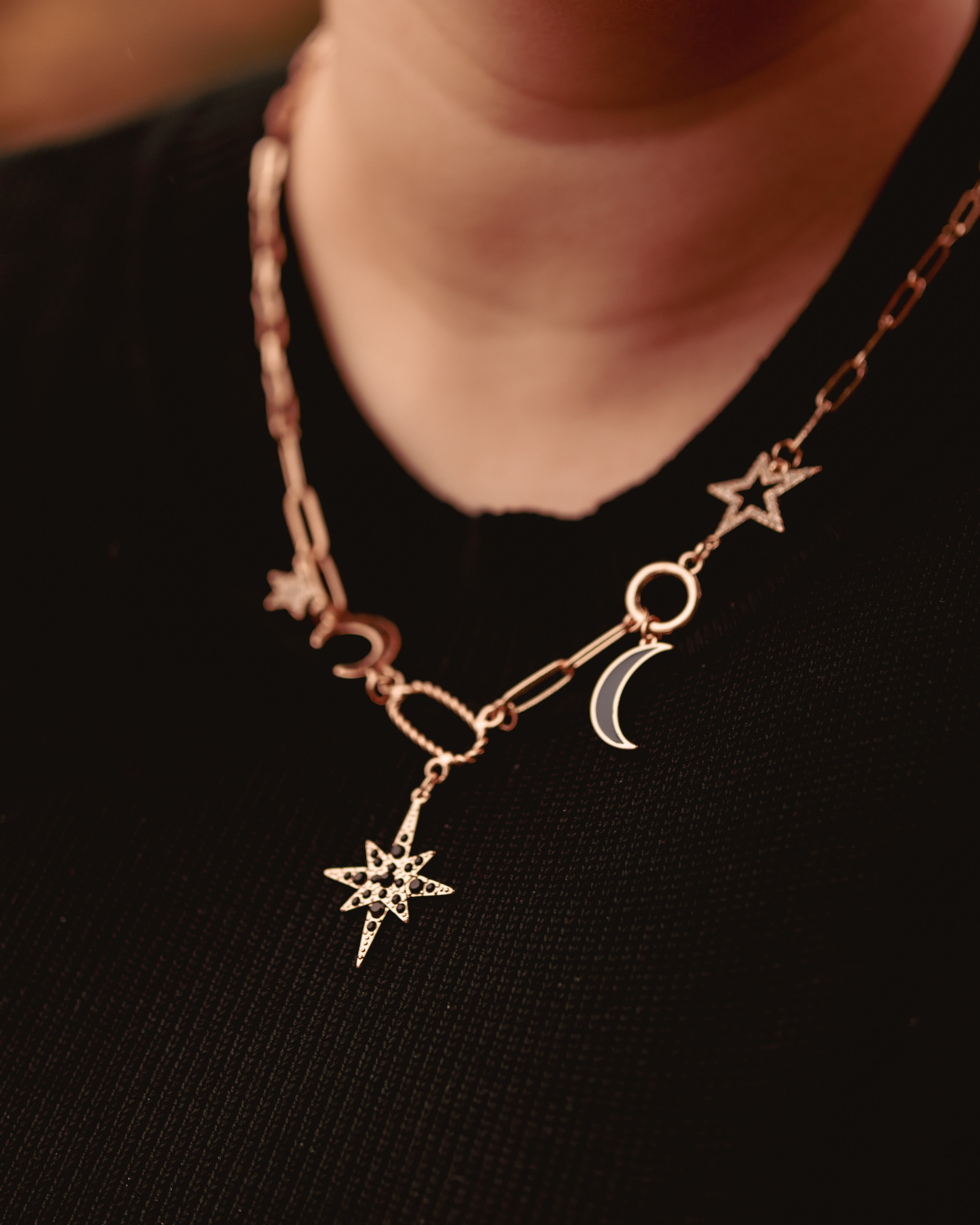Gold Moon Star Diamond Necklace