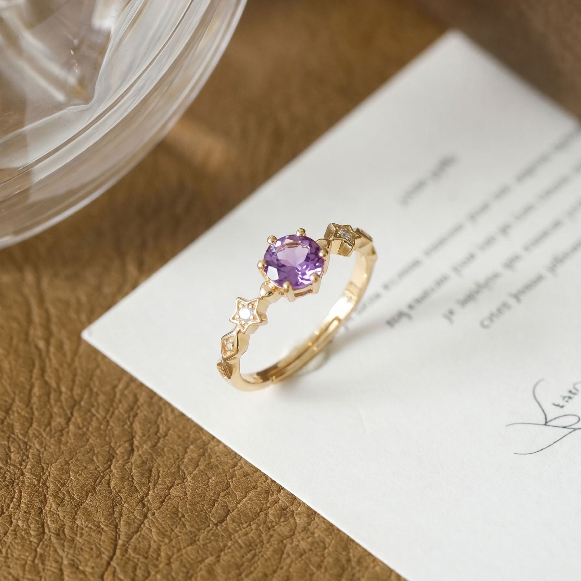Selenichast Amethyst Star Ring Gemstone Celestial Jewelry