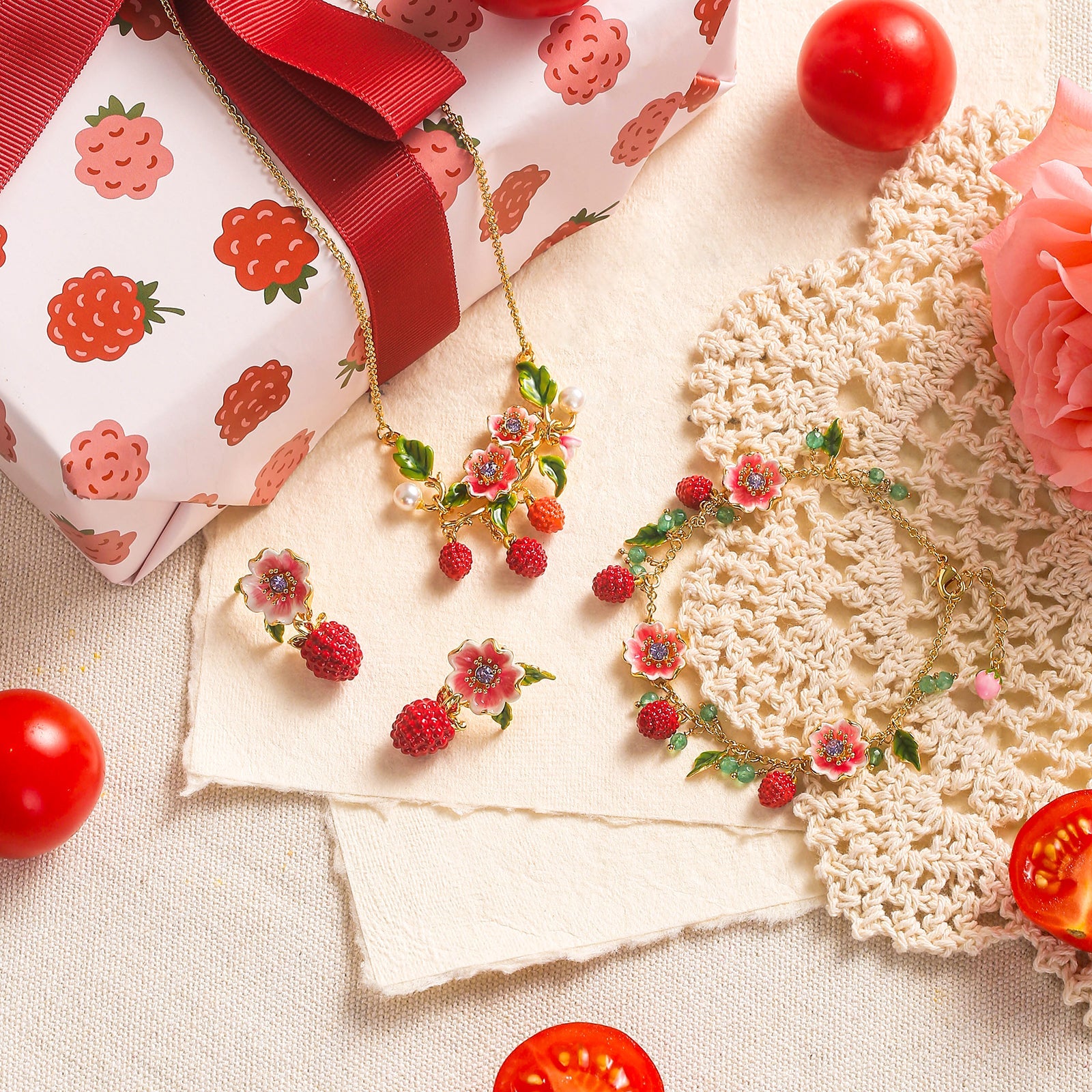 Raspberry Jewelry | Raspberry Earrings | Raspberry Necklace | Raspberry Bracelet | Selenichast