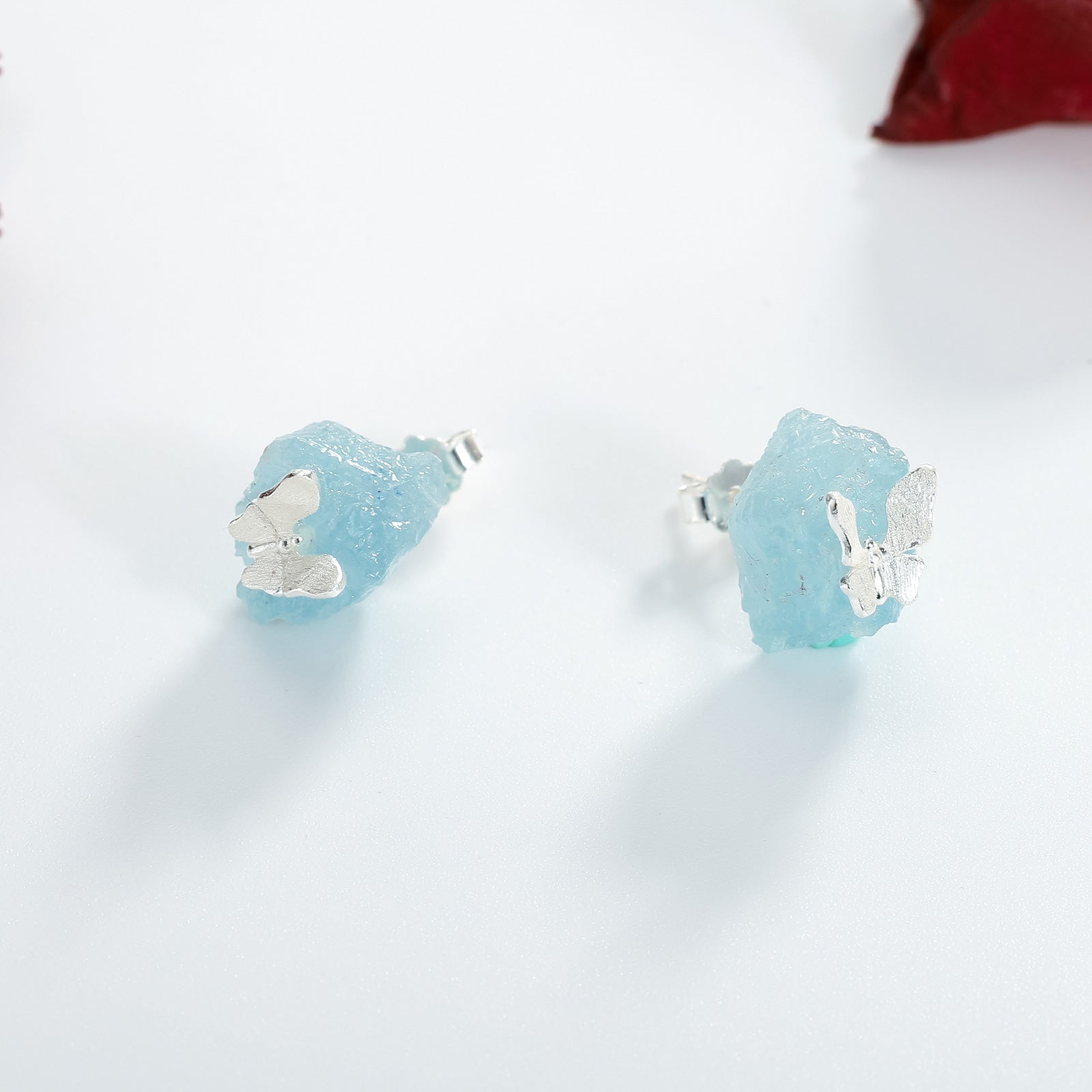 Aquamarine Butterfly Stud Ocean Earrings