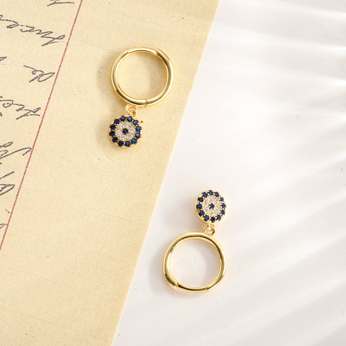Selenichast sapphire diamond round drop hoops earrings