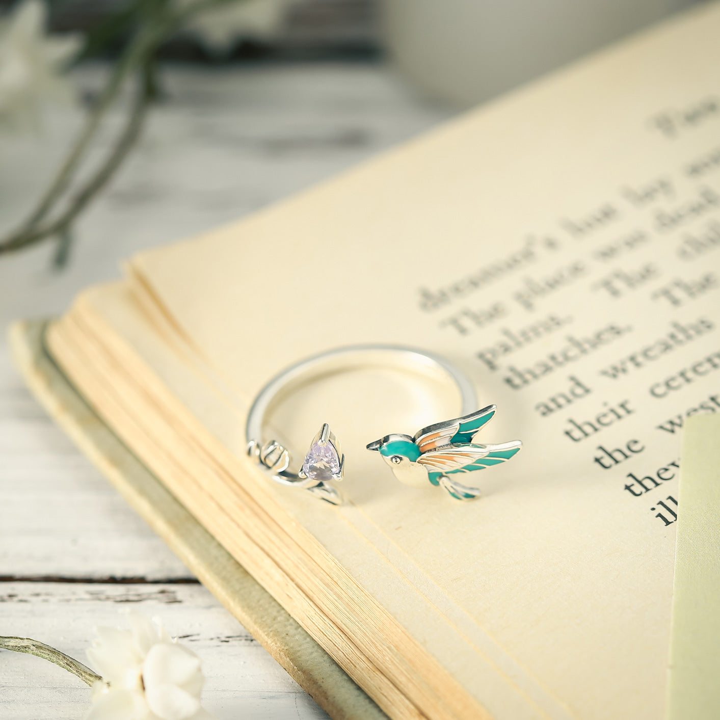 Silver Hummingbird Open Ring
