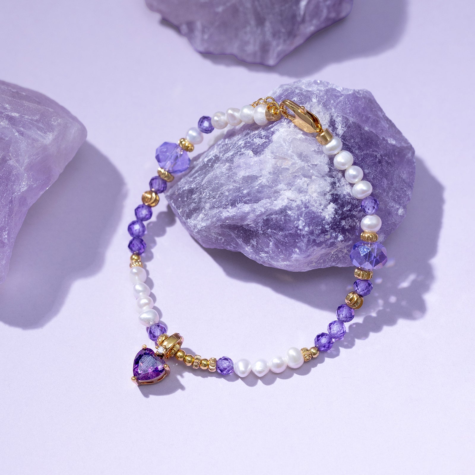 Amethyst Heart Pearl Bracelet Selenichast