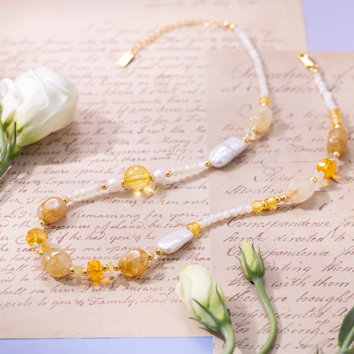 Selenichast Statement Citrine Beaded Necklace Birthstone Jewelry