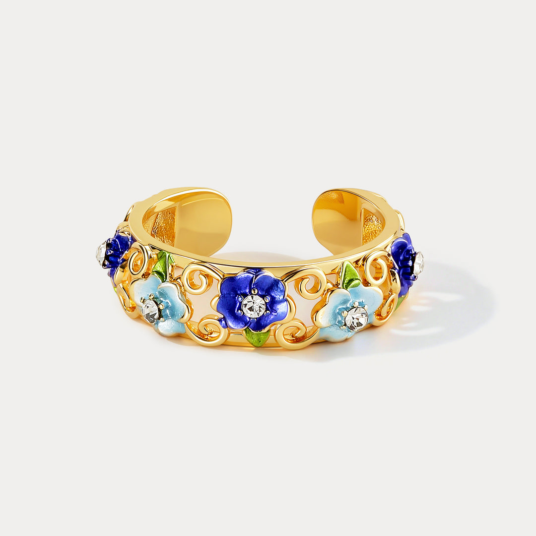 Blue Flower Hollow Ring Gift for Her