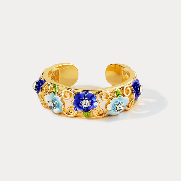 Blue Flower Hollow Ring Gift for Her