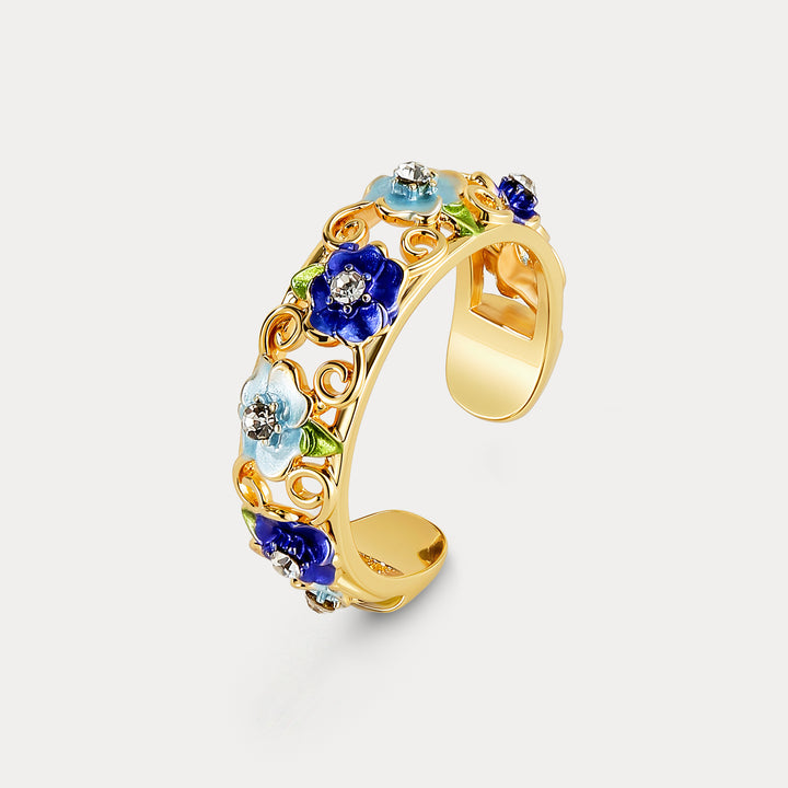 Selenichast Blue Flower Hollow Ring