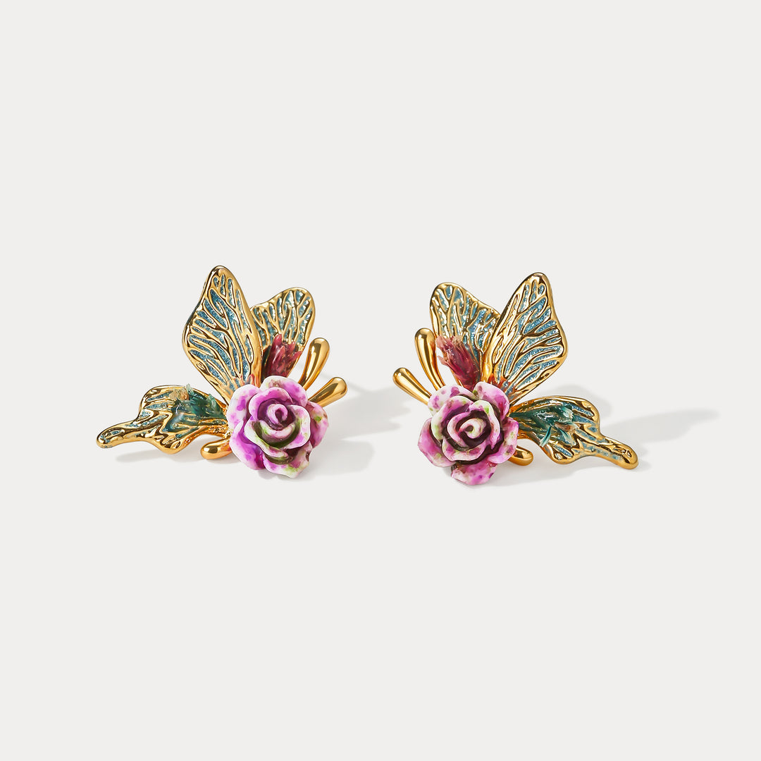 Rose Butterfly Stud Earrings Gift for Her