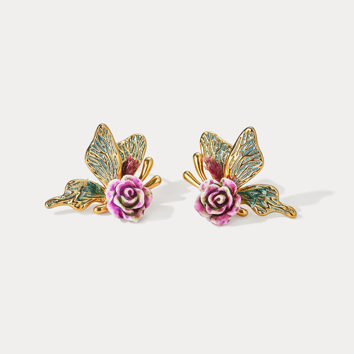 Rose Butterfly Stud Earrings Gift for Her