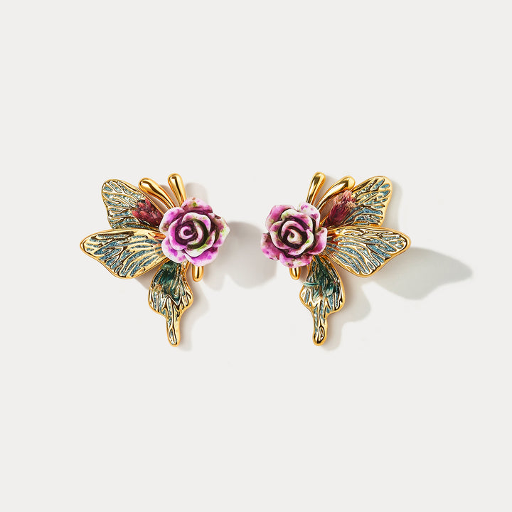 Selenichast Rose Butterfly Stud Earrings