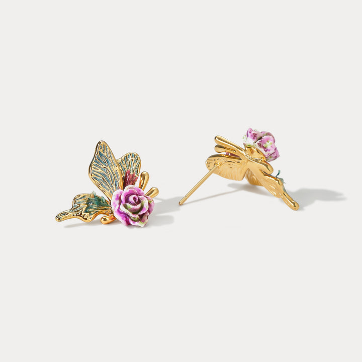 Rose Butterfly Stud Earrings Gift for Women