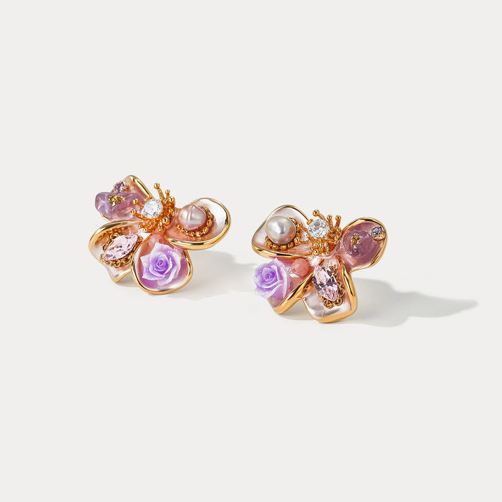 Butterfly Rose Stud Earrings Gift