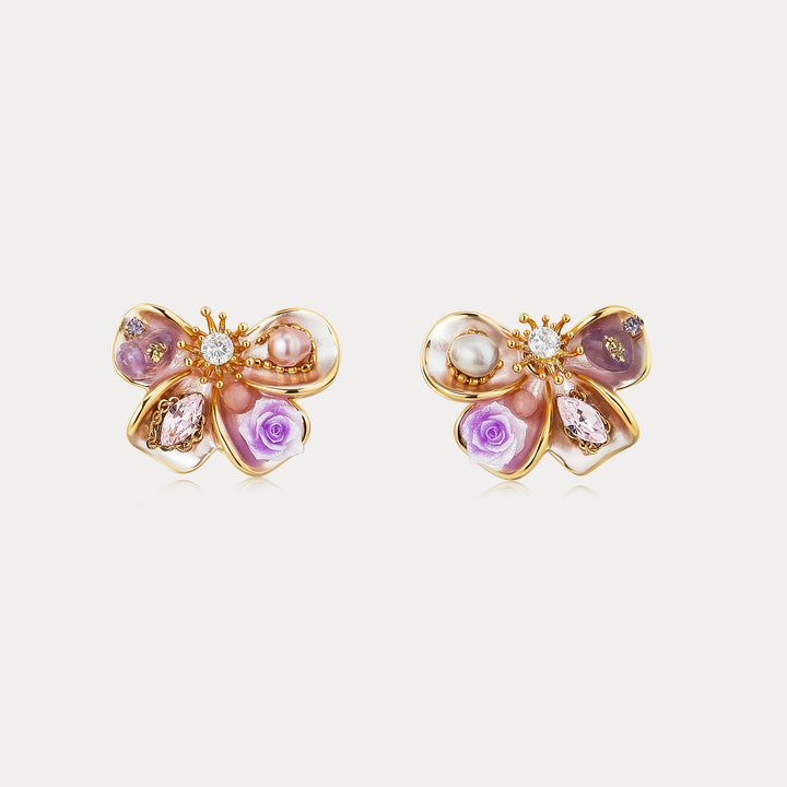Selenichast Butterfly Rose Stud Earrings