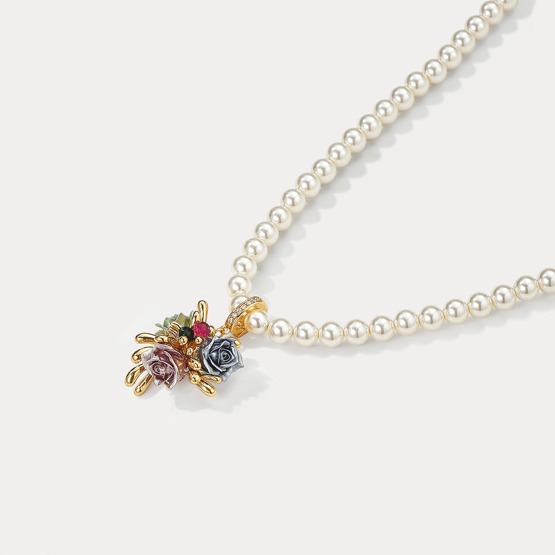 Rose Pearl Pendant Necklace Gift for Women