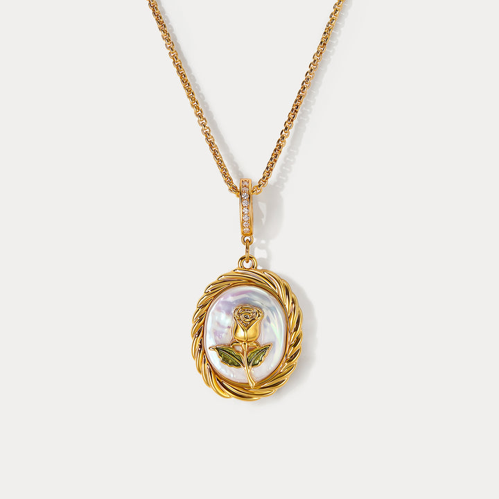 Selenichast Rose Oil Painting Pendant Necklace