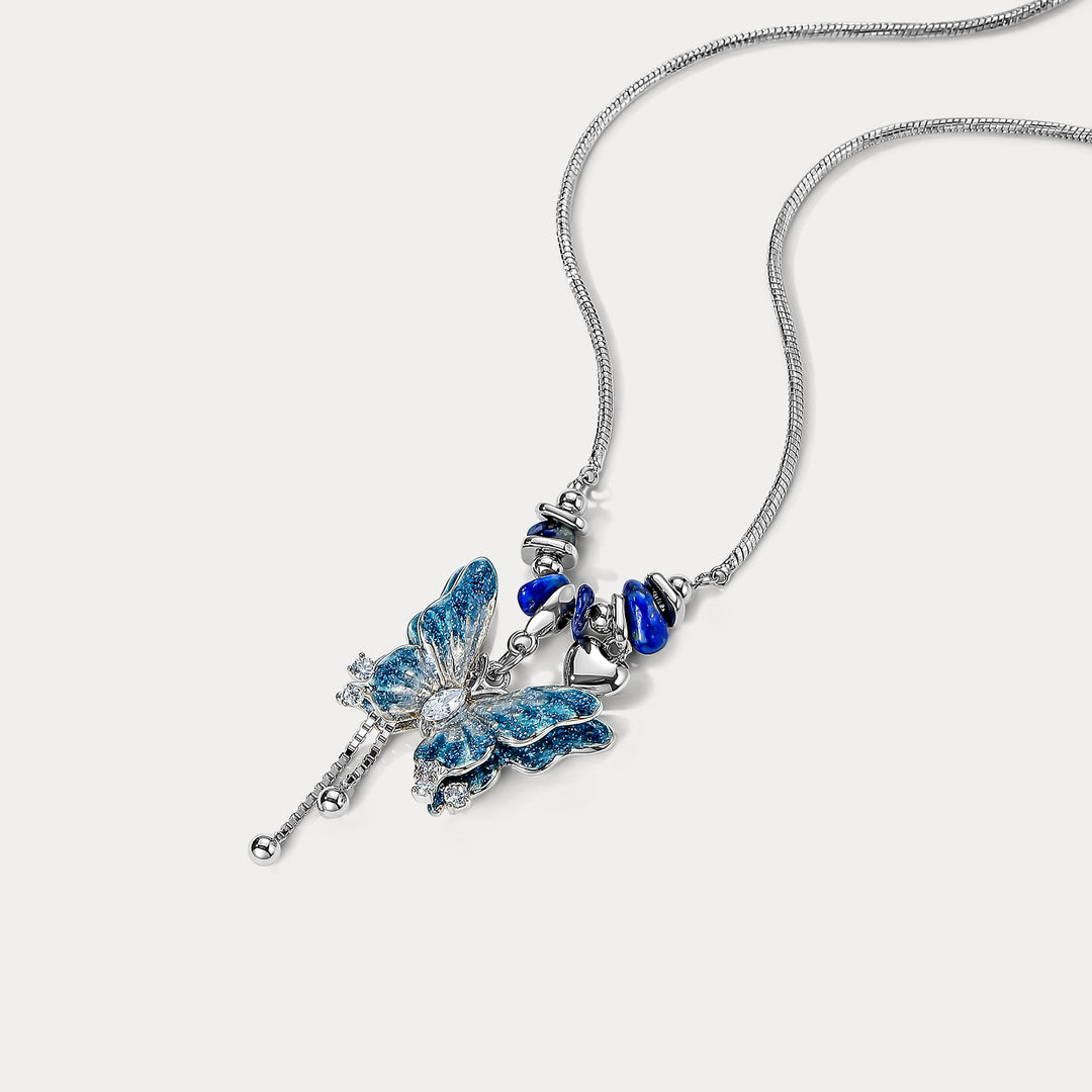 Blue Butterfly Pendant Necklace for Women