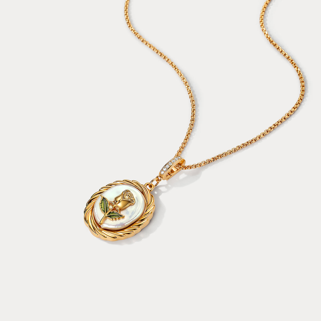 Rose Oil Painting Pendant Necklace Gift for Women