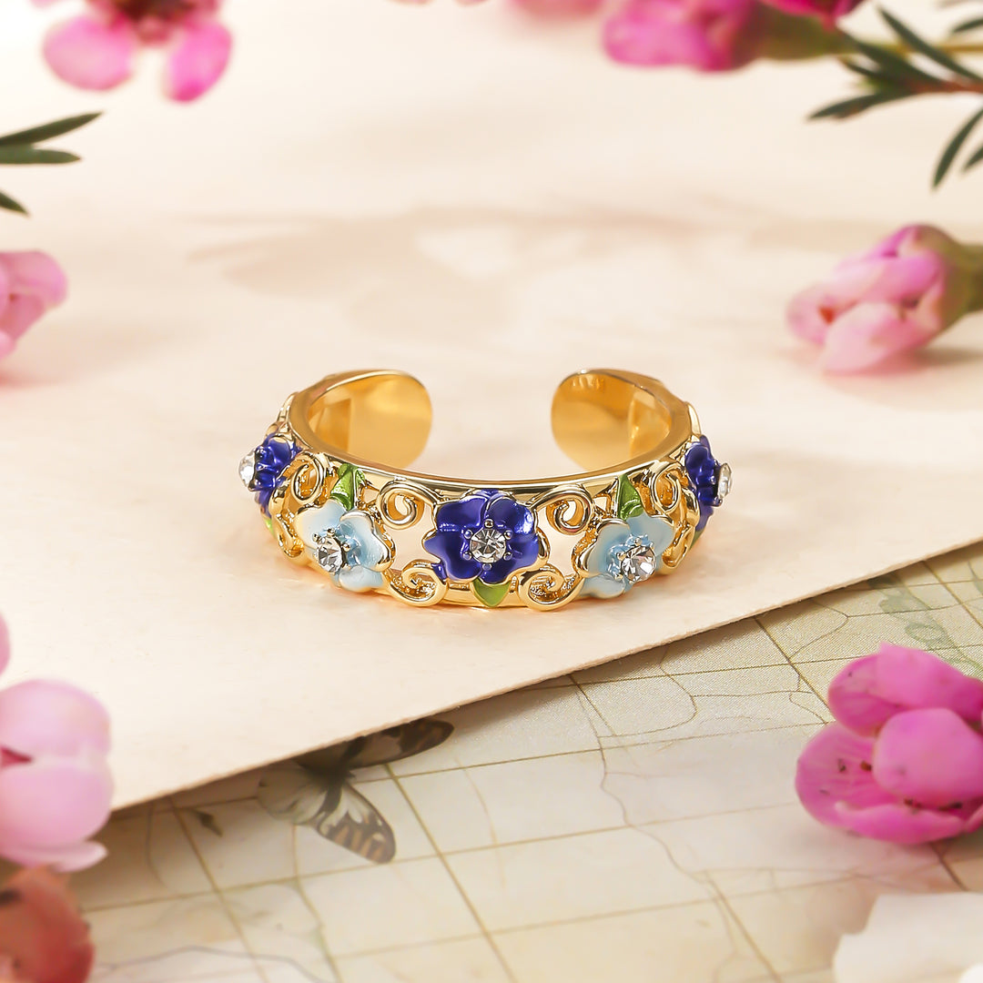 Blue Flower Hollow Ring Gift