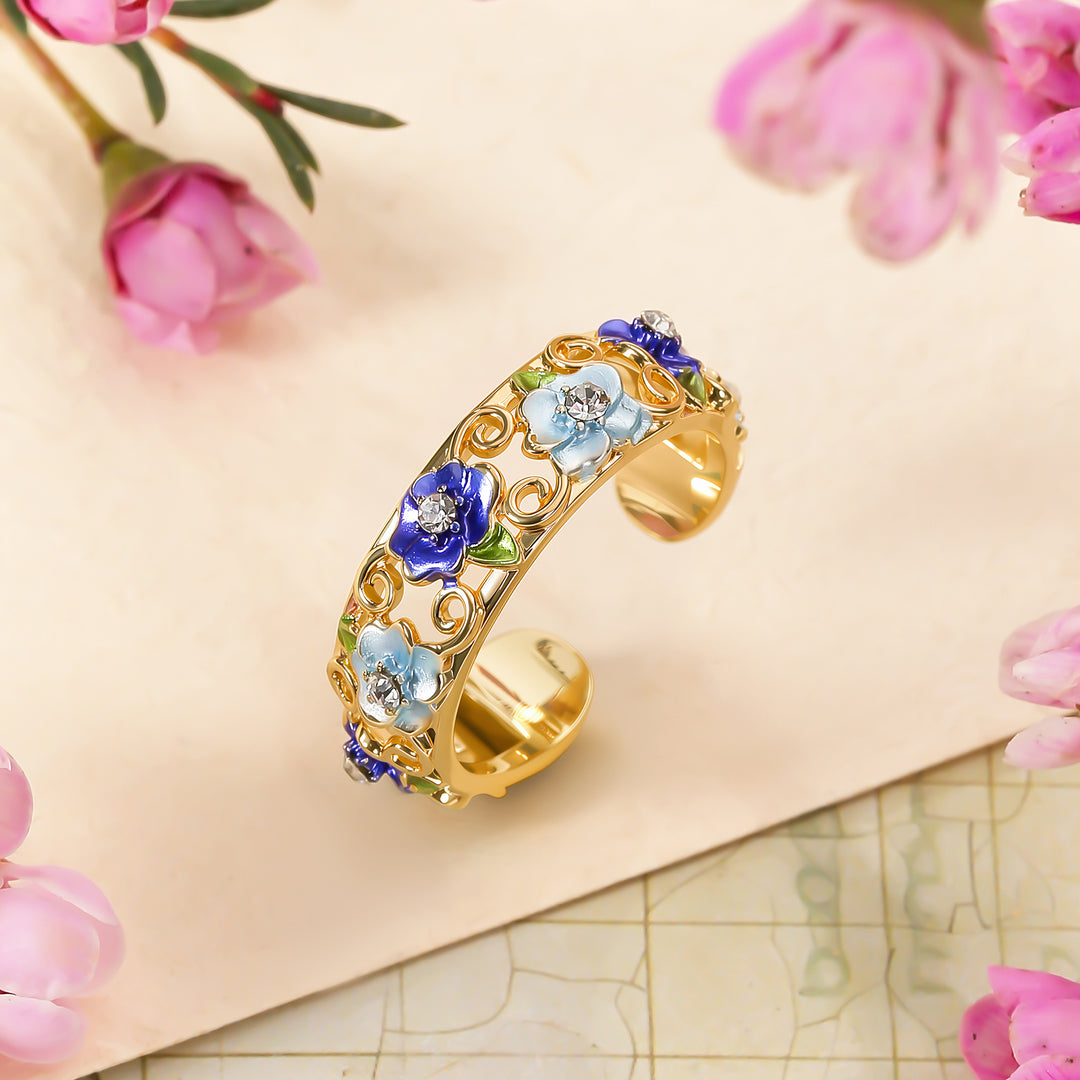 Blue Flower Hollow Ring
