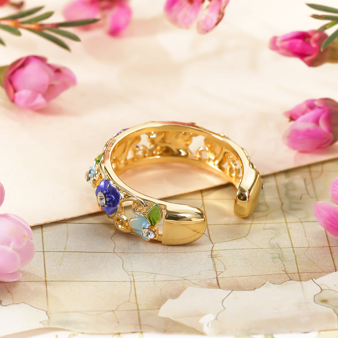 Blue Flower Hollow Ring Gift for Women