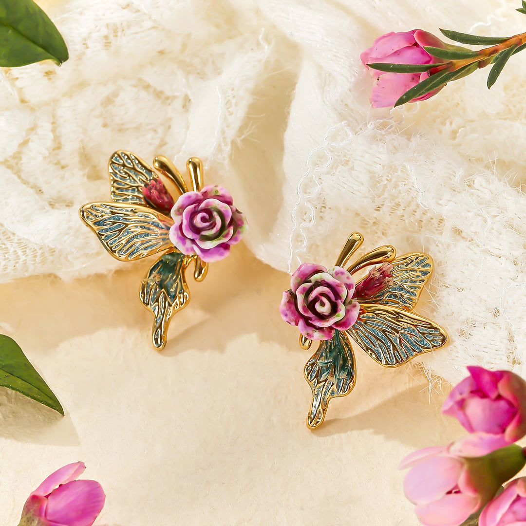 Rose Butterfly Stud Earrings 