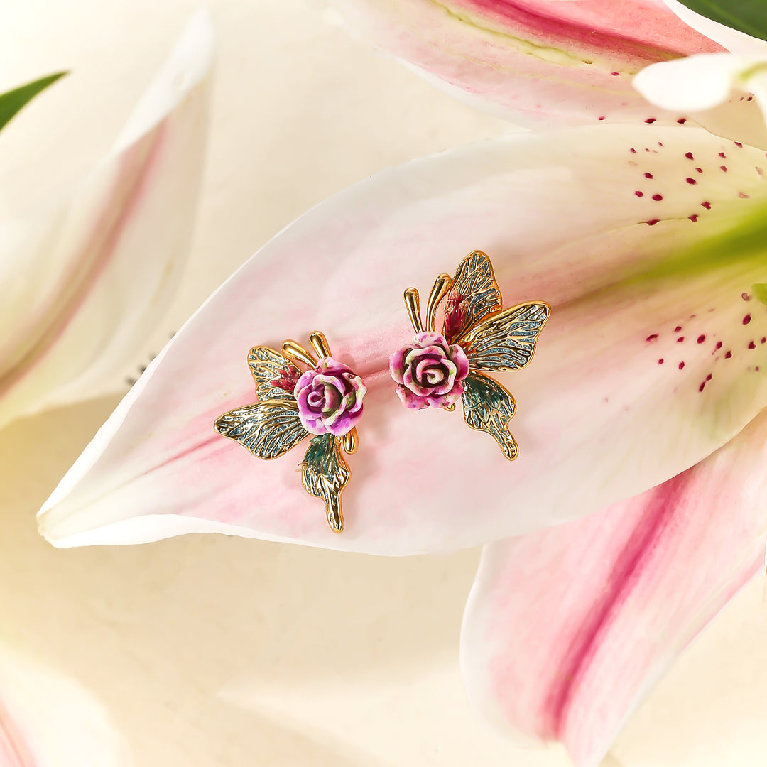 Rose Butterfly Stud Earrings Gift