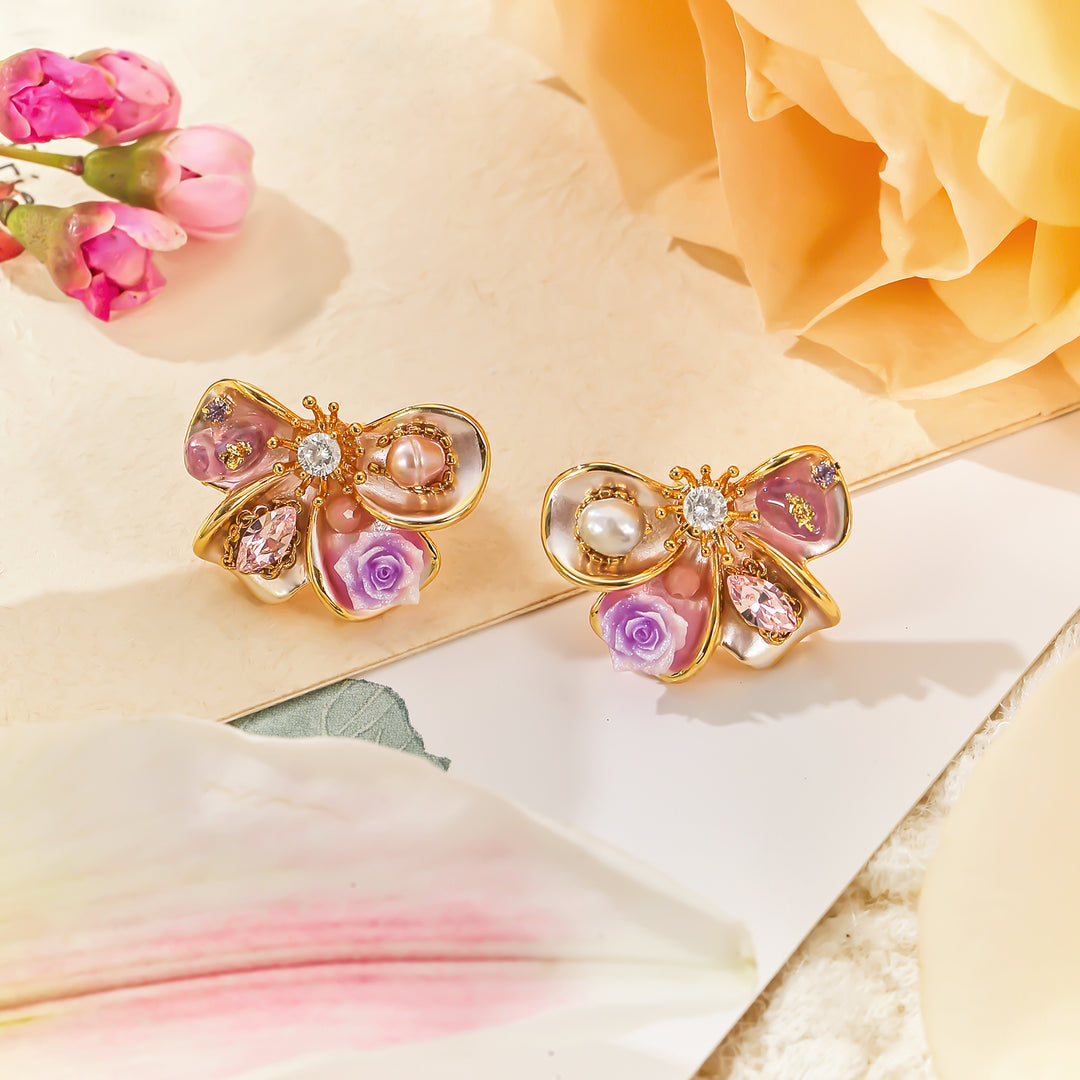 Butterfly Rose Stud Earrings Gift
