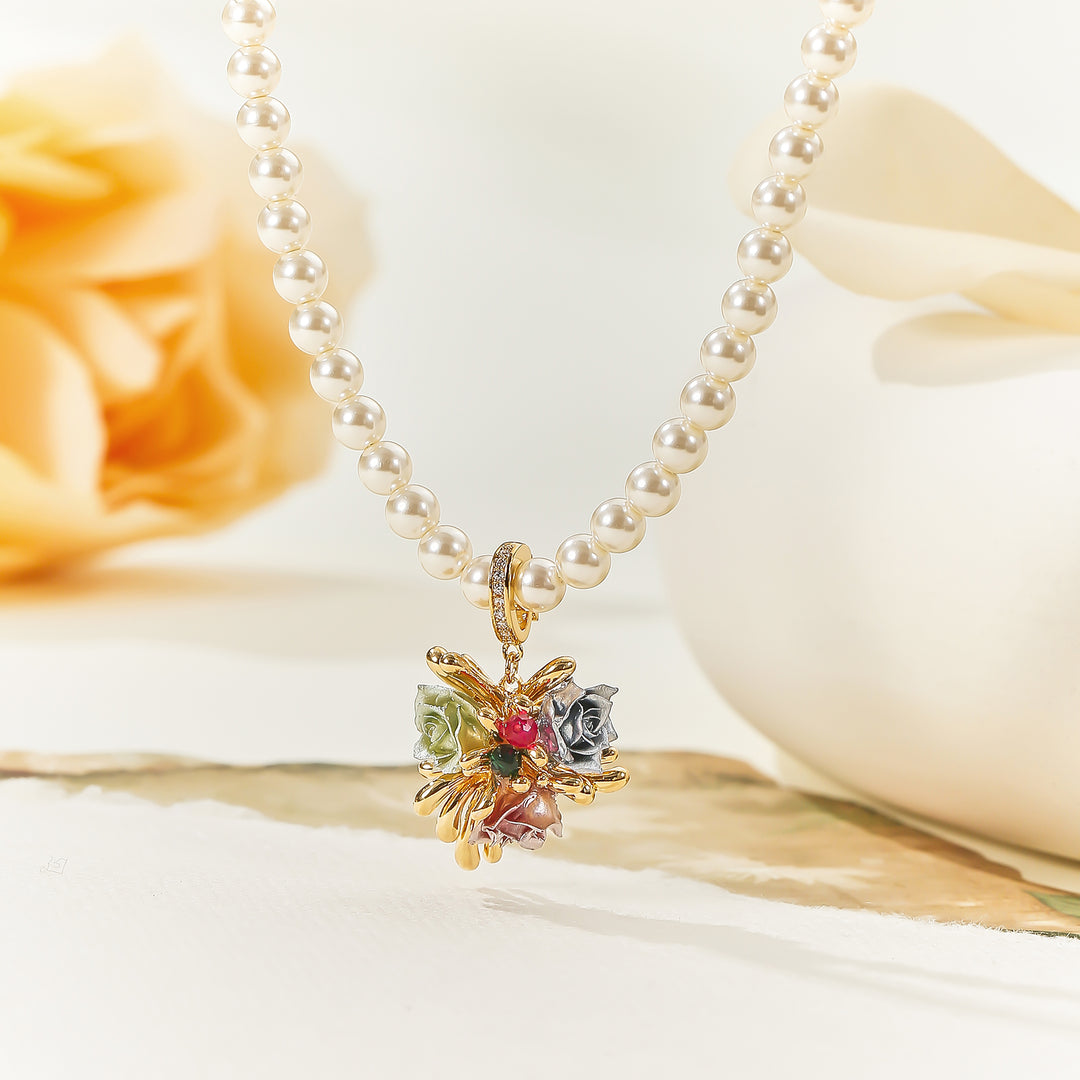 Rose Pearl Pendant Necklace Gift for Her