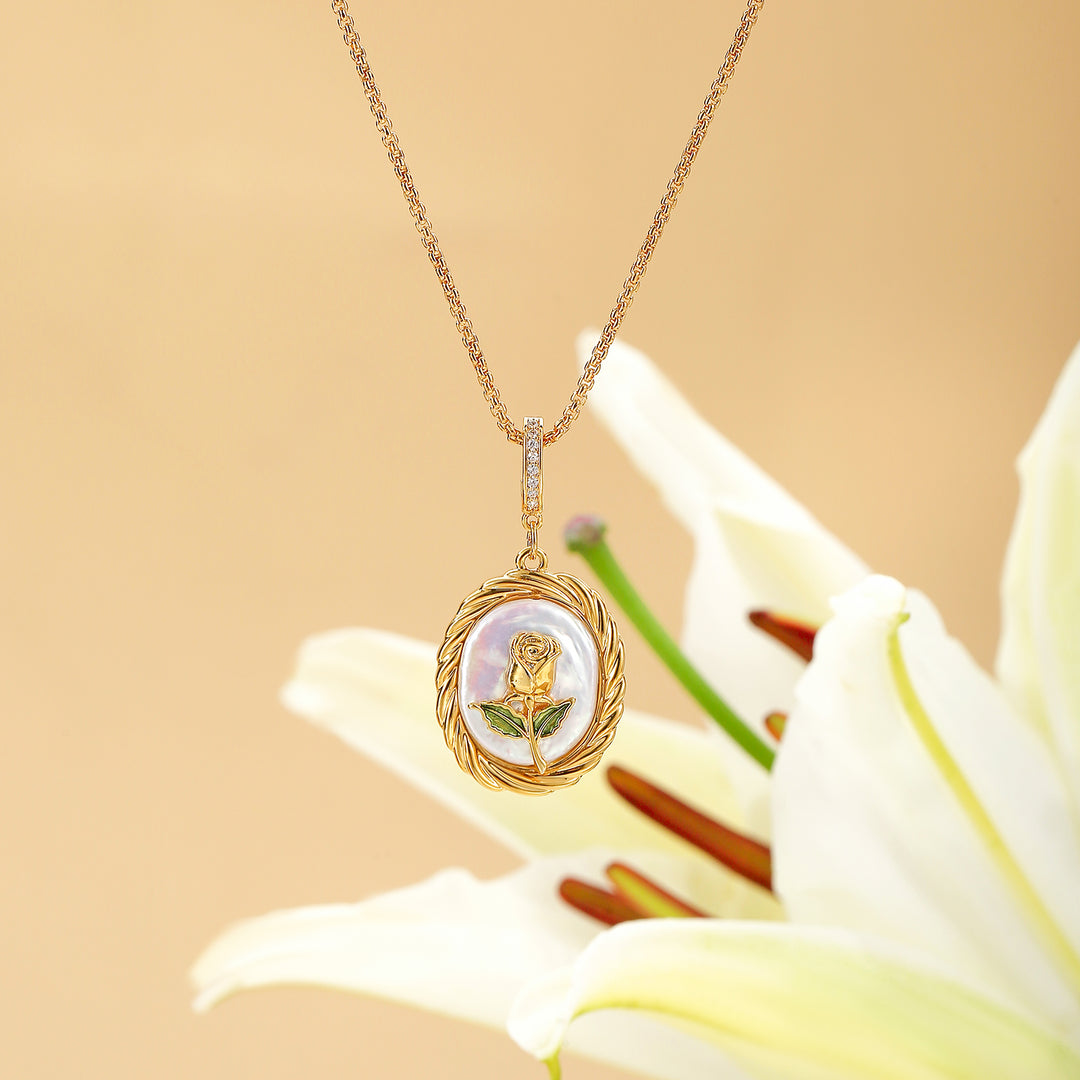 Rose Oil Painting Pendant Necklace
