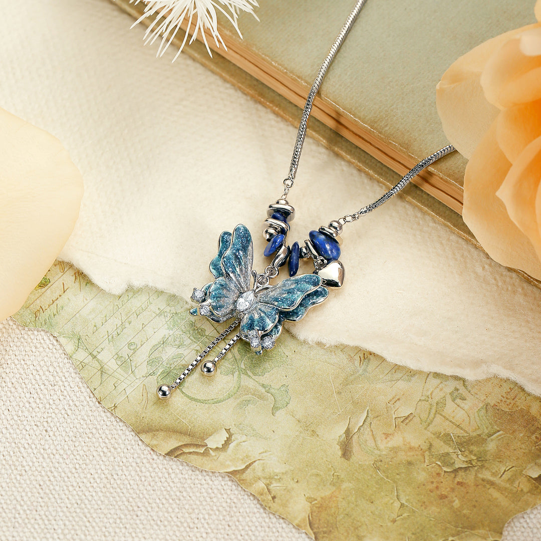 Blue Butterfly Pendant Necklace Gift for Her