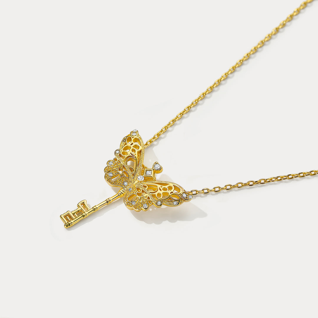 Golden Butterfly Key Necklace Gift for Her