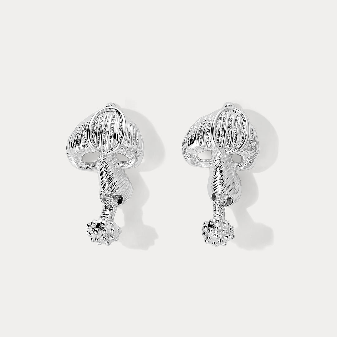 Selenichast Silver Mushroom Stud Earrings 