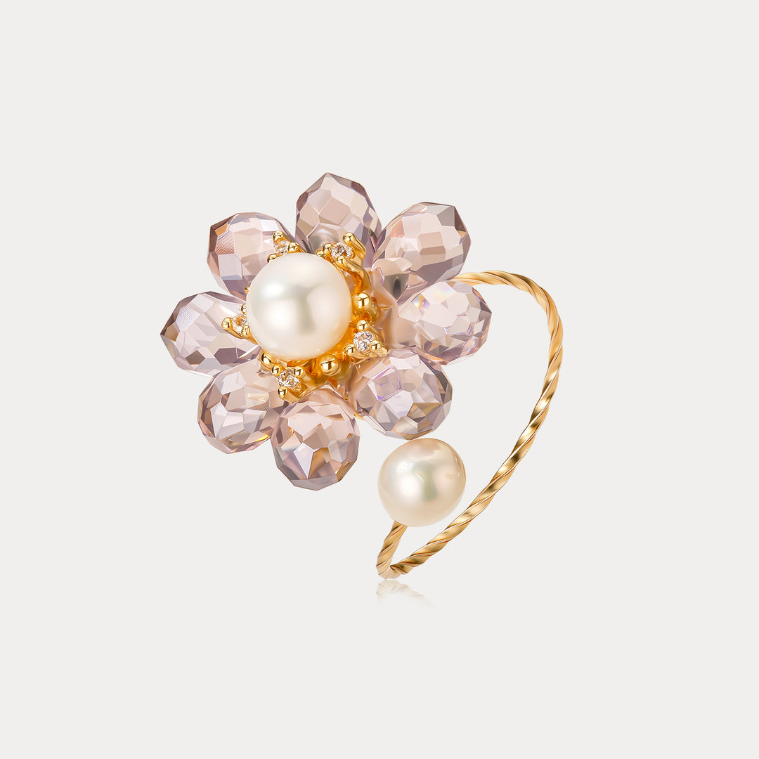 Selenichast Crystal Pearl Flower Ring
