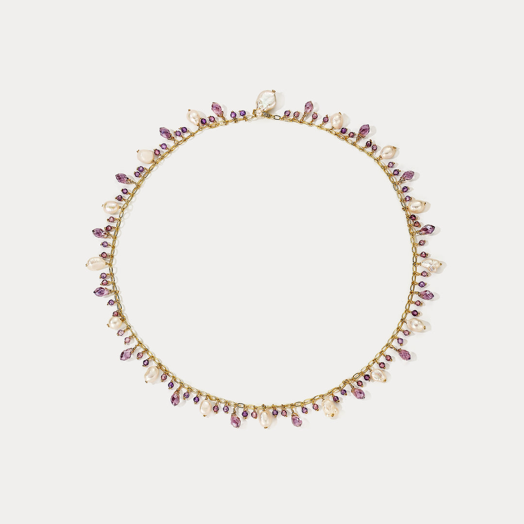 Amethyst Pearl Charm Necklace