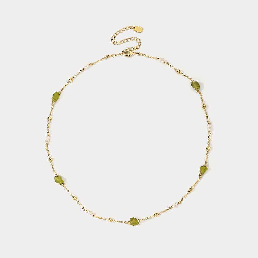 Peridot Pearl Station Necklace