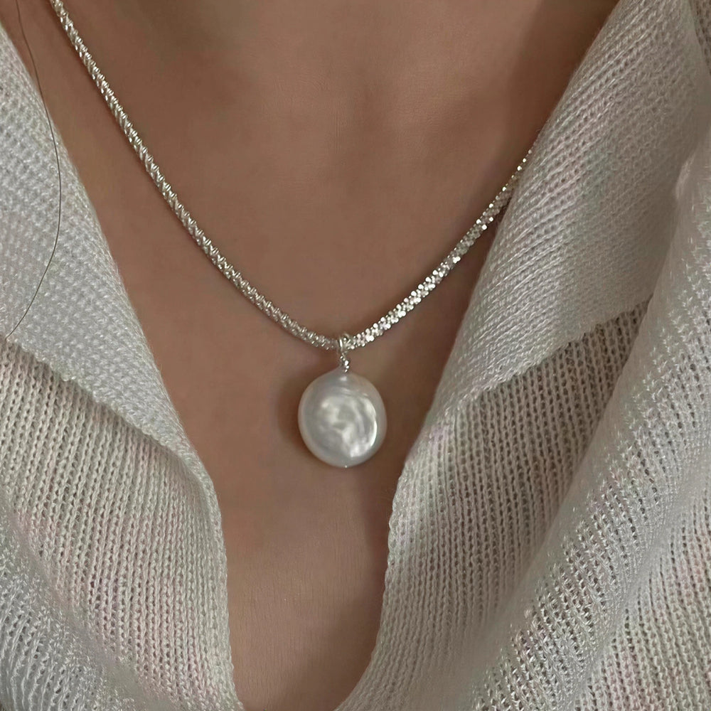 Selenichast Silver Baroque Pearl Pendant Necklace Everyday Wear