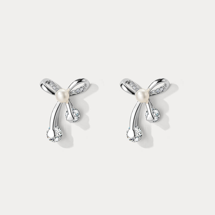 Selennichast Silver Bow Stud Earrings